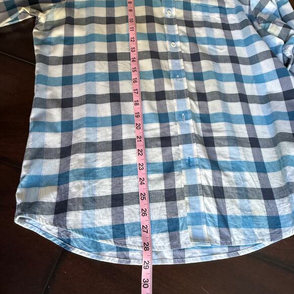 Toscano Blue White Plaid Long Sleeve Button-Up Shirt Men's Size L – Flawed - Picture 7 of 10